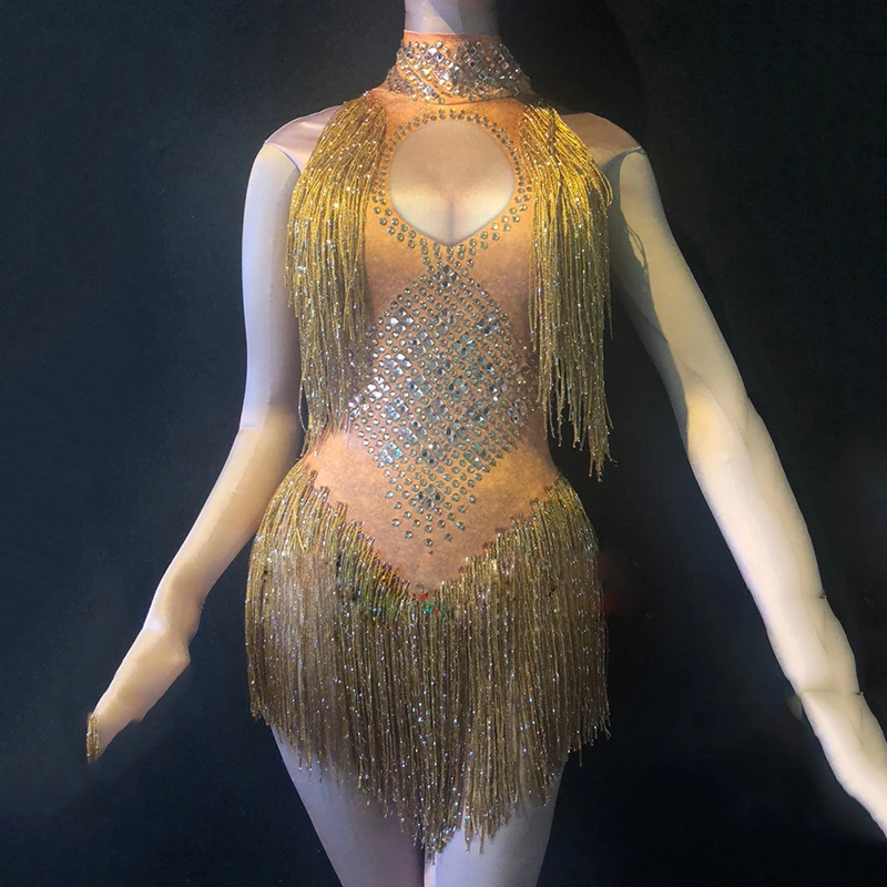 Новинка Beyonce женский комбинезон для ночного клуба спандекс эластичное Серебряное платье с бахромой ГОГО танцевальный костюм для выступлений женский BL2125