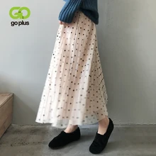 Gplus Женская юбка, длинная, в горошек, сетчатая, плиссированная, юбки, Корейская, зимняя, имперская юбка, Faldas Largas Mujer Spudnice Damskie C9742