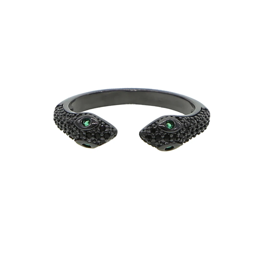Fashion open adjusted women finger ring green clear cz paved classic snake shape wrap finger ring jewelry - Цвет основного камня: black
