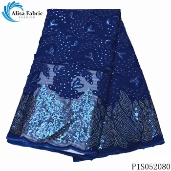 

Alisa blue embroidery sequin lace fabric 2020 high quality african tulle laces french net nigerian fabrics with stones for dress