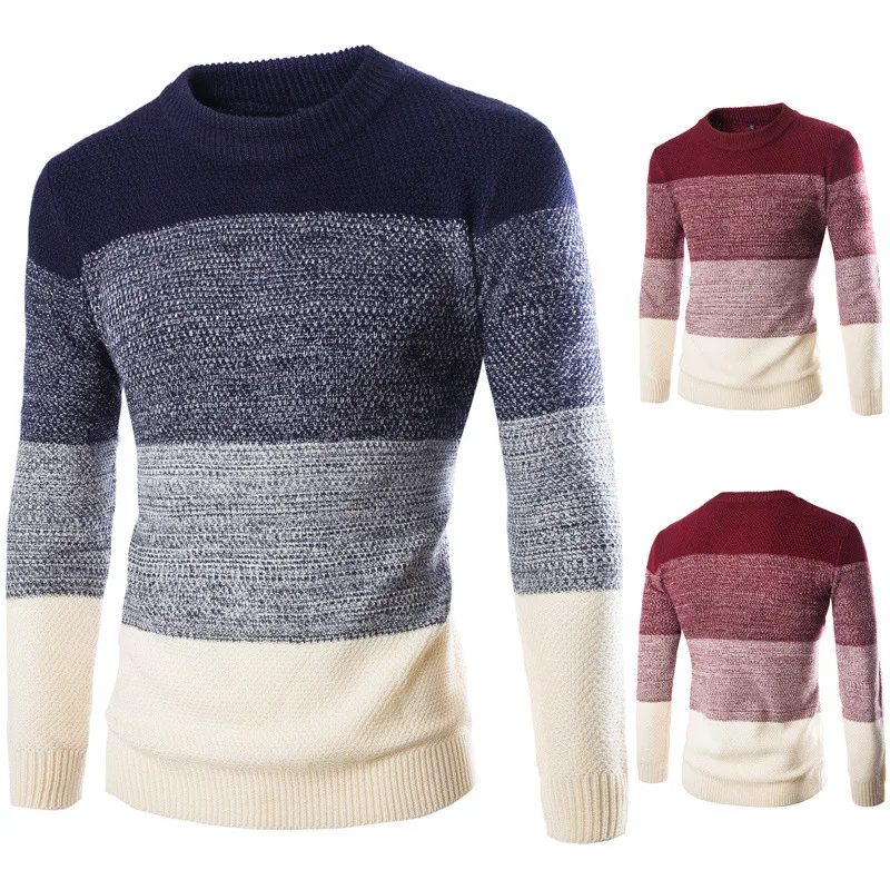 

2019 Spring And Autumn New Style Men's Sweater Pullover British-Style Slim Fit O Neck Crew Neck Color Panel Y237