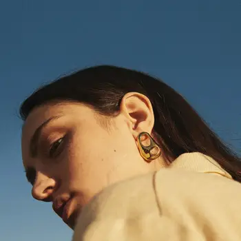 

Europe America INS Non-mainstream Designer-Special Shape Geometry Metallic Gold Plated Cool Simple Ear Stud