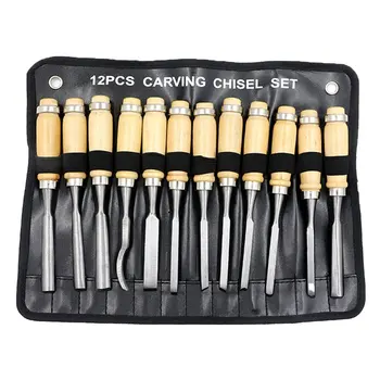 

12 Pieces Wood Carving Hand Chisel Tool Set Woodworking Professional Gouges with Pouch