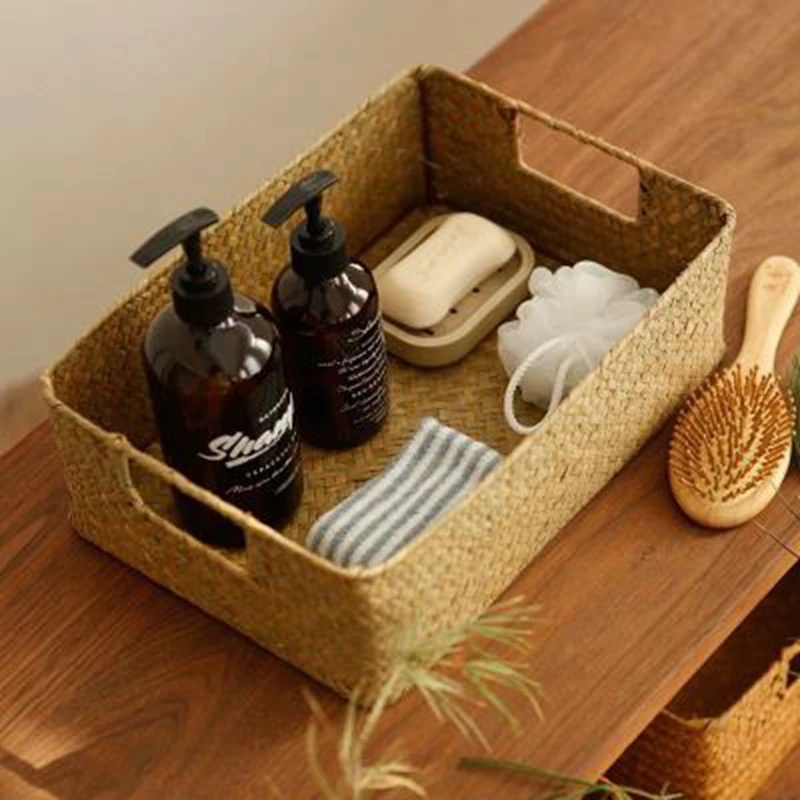 Zerolife-Woven Seagrass Basket for Home Decor, Natural Wicker Basket, Storage Basket, Fruit Bread Towel, Kitchen Table, Rattan 2