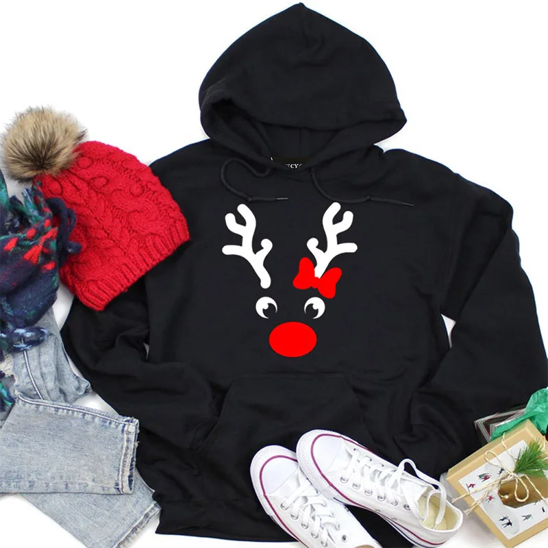 Рождественская пара толстовок, пуловер для женщин с принтом рога, Рождественский свитшот для мужчин, зимние толстовки с капюшоном