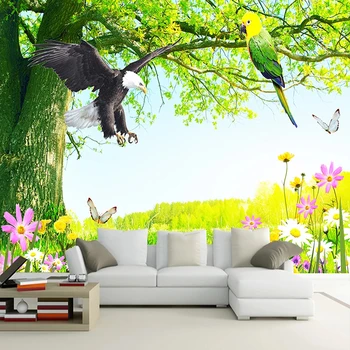 

Custom 3D Wallpaper Classic Nature Scenery Flowers And Birds Murals Living Room TV Sofa Home Decor 3D Waterproof Wall Stickers