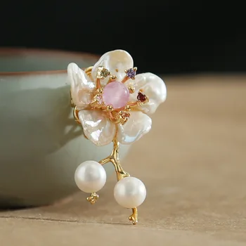 

Pearl Brooches New Fashion Beautiful Flowers Freshwater Pearl Brooch Women Party Fine Jewelry Brooch Pendant Dual Purpose