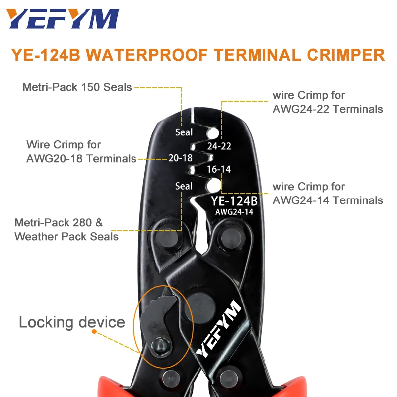 Waterproof terminal crimping pliers YE-124B 24-14AWG Automobile connector crimping tool multi-function Electrical tools YEFYM
