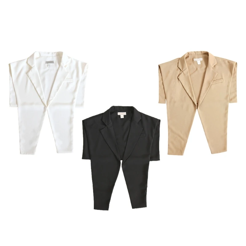 Chaqueta de oficina para mujer, de estilo azul marino, cuello falso, chal, solapa con muescas, Media camisa, bufanda de trabajo de negocios| | - AliExpress