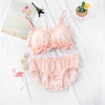 

French Kawaii Bra & Panties set Underwear Female Thin section Japanese Sweet Teenage girl Sexy Triangle cup Sweet Intimates Set