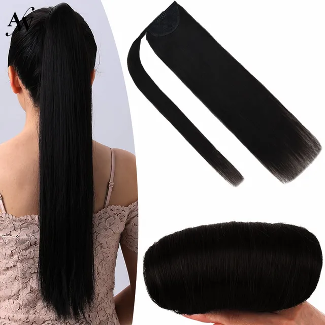 AW 12''-24'' Ponytail Human Hair Wrap Around Machine Remy Hair Extensions Brazilian Hair Extensions Clip Ins Blonde Brown Color #1B