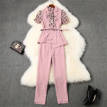 

2020 Summer New Women Sets Pants and Top Elegant Ladies Fashion Leopard Print Chiffon Blouse+Vest+Pants 3Piece Matching Sets