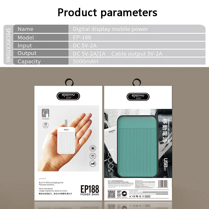 Ремешок New5000 mAh power Bank type-c, светодиодный индикатор для переноски, портативная зарядка, внешний аккумулятор для Xiaomi Mi9