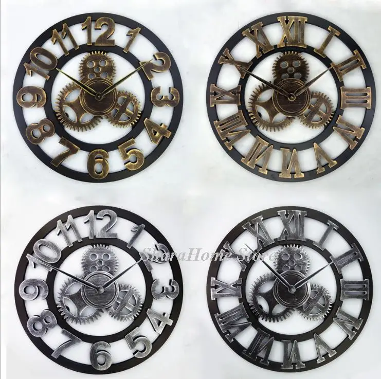 Home Living Room Decor Industrial Creative Gear Wall Clock Decorative Retro Wall Decoration Salon Hotel Cafe Vintage Wall Watch