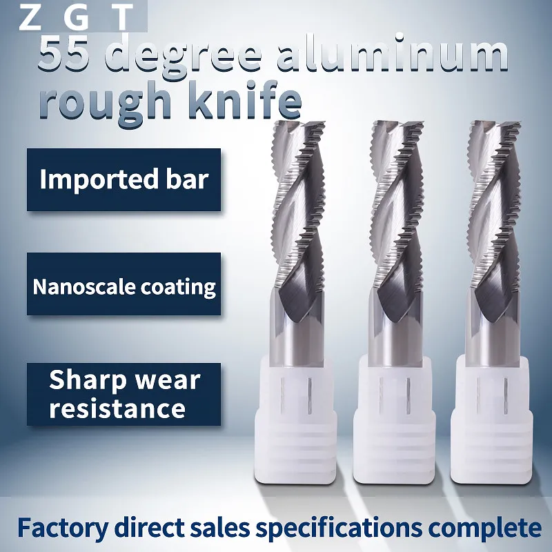 

ZGT Roughing End Mill Aluminum Cutter HRC55 3 Flutes Tungsten Steel Milling Cutter Roughing End Mill For Aluminum Copper Endmill