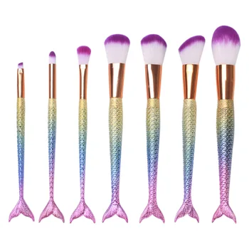 

7pcs Mermaid makeup brushes set New 3D colorful makeup brush gradient color scrub foundation brush fish tail foundation blending