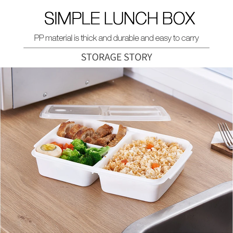 

High Quality Plastic Three Grid Bring Cover Lunch-box Microwave Oven Fresh Box Mesh Division Fast Food Box Student Lunch Box