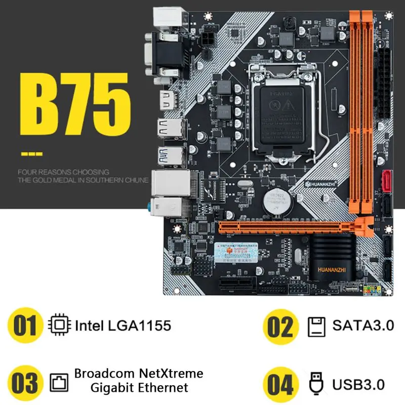 Huananzhi B75 Desktop Motherboard LGA1155 for i3 i5 i7 CPU Support ddr3 Memory 2