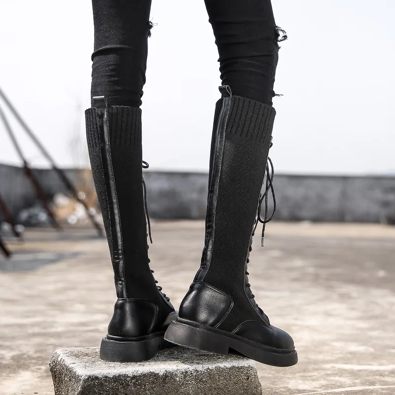 

Women's Slimming Chunky-Heel Large Size Martin Boots Autumn And Winter New Style Boots Boots round-Toe Thigh Boot