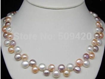 free shipping >>Fine 8-9mm AAA+ multi-colcored pearl necklaces 17"