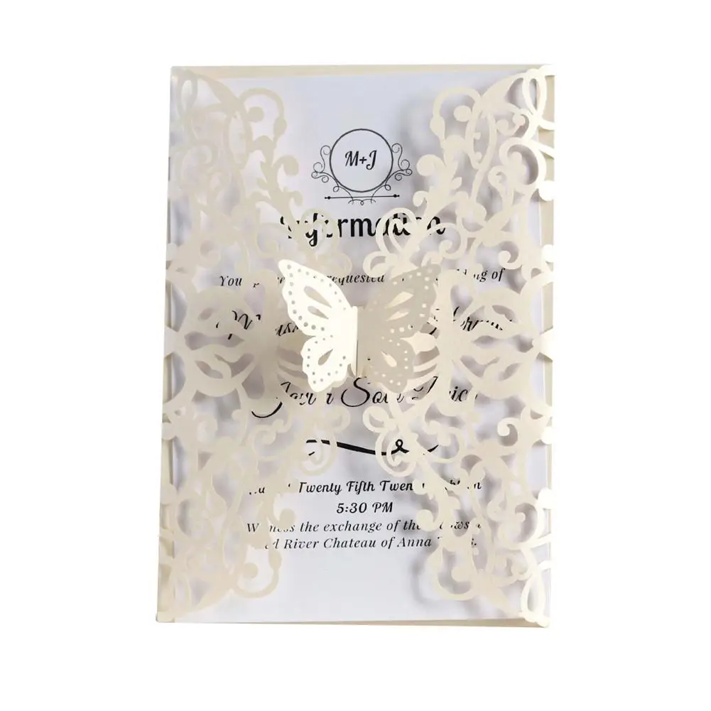  10PCS Wedding Invitations Birthday Card Butterfly Laser Cut Greeting Card European Style Party Holi - 4000416692398