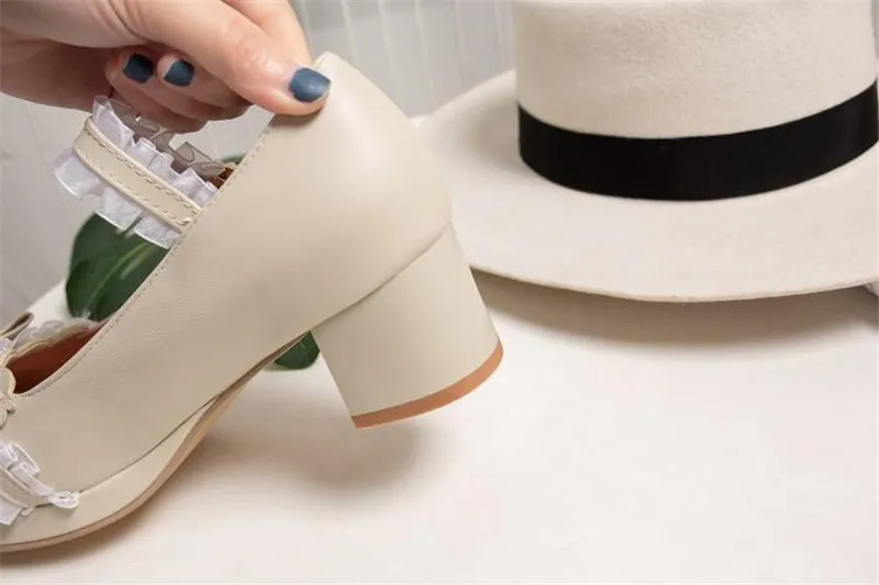 2020 Spring New Sweet Bow Women Pumps Lolita Shoes Fashion Lace Thick 5cm High Heel Buckle Strap Shoe Pumps Woman Big Size 30-46 (14)