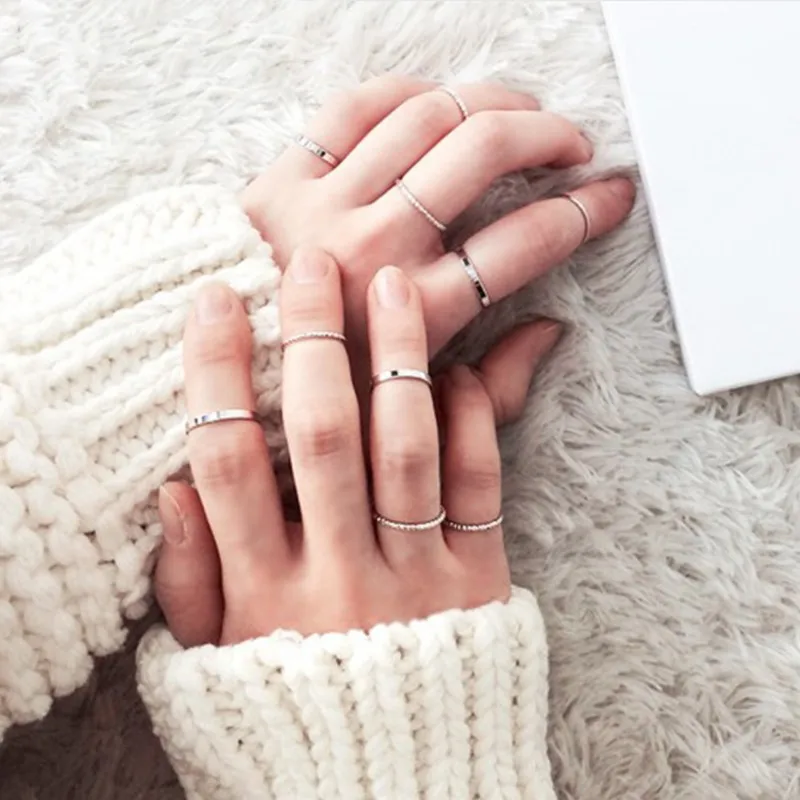

Free Shipping 10 pcs/set Minimalist Basic Midi Rings Set Female Jewelry Elegant Gold Silver Color Classic Knuckle Finger Ring