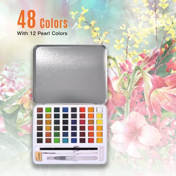 

48/36 Colors Solid Water color Paint Pigment Drawing Painting Set with Water Brush Paintbrush Pencil Eraser Sponge