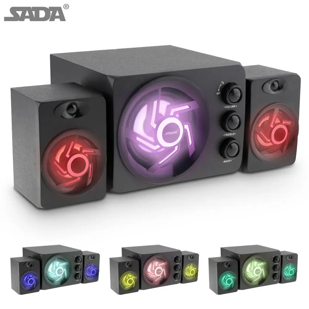 

SADA D-209 Wooden/ABS Audio Desktop Computer Speakers Bluetooth Stereo Seven-colors Light Subwoofer Bass Mini USB PC Speaker