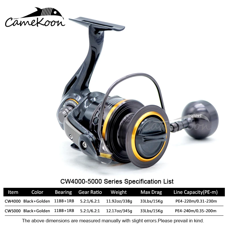 CAMEKOON 2000-5000 Spinning Wheel 5.2:1/6.2:1 Gear Ratio Jigging Reel Full  Metal 15kg Drag Power for Saltwater Big Game Fishing