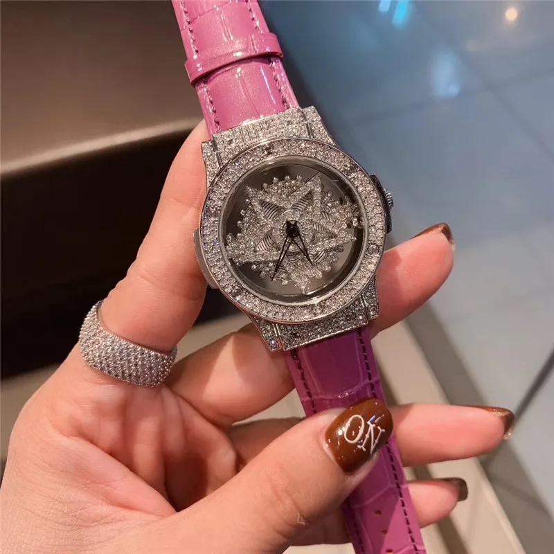Women Watches Women Luxury Brand Fashion Silver Star Watch Diamond Womens Watches Top Brand Female Leather Wrist Watch C003 - Color: Purple