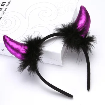 

Demon Horn Fluffy Plush Hair Hoop Maleficent Party Prop Halloween Devil Headband Devil Horns Cosplay Costume headband