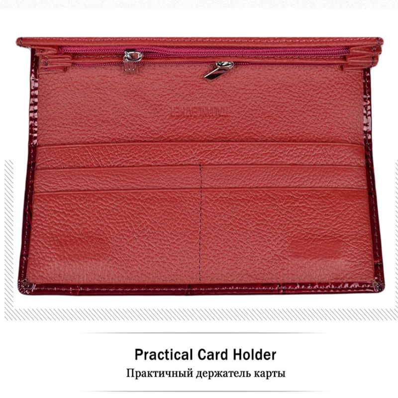 WR New Cowhide Wallet Large-capacity Coin Purse Multi-function Clutch Bag Fashion Patent Leather Zipper Wallet Long Wallet