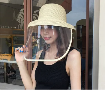 

Sun Straw Hat Anti-spitting Virus Protective Face Cover Mask Dustproof Big Eave Fishman Cap with Transparent Face Shield Mask