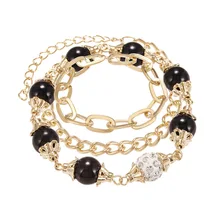 Американский популярный Ювелирный модный ретро многослойный браслет-цепочка из сплава с бриллиантами черный и белый браслет из бисера