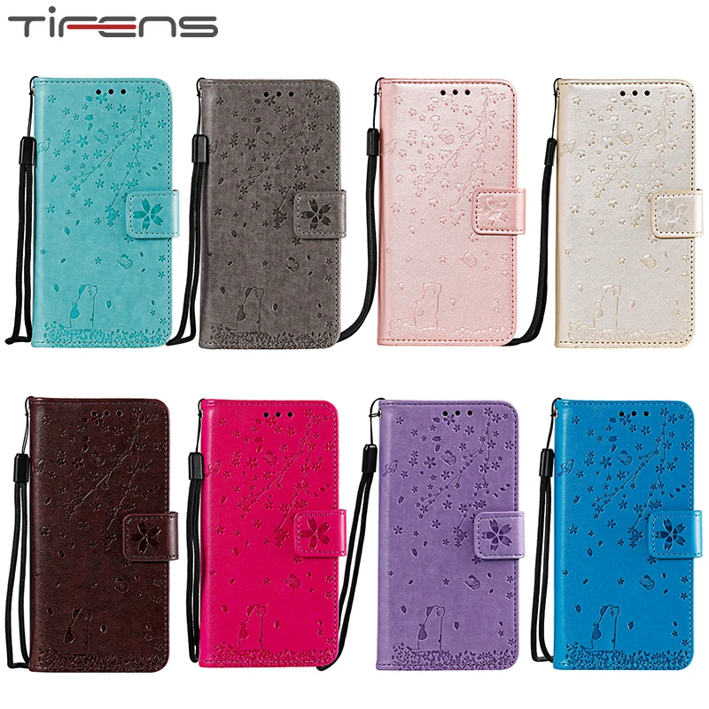 

Luxury Cherry Cat Leather Cover For iPhone 11 Pro Max Flip Wallet Case For iPhone X XS XR Max 6 6s 7 8 Plus Card Holder Coque