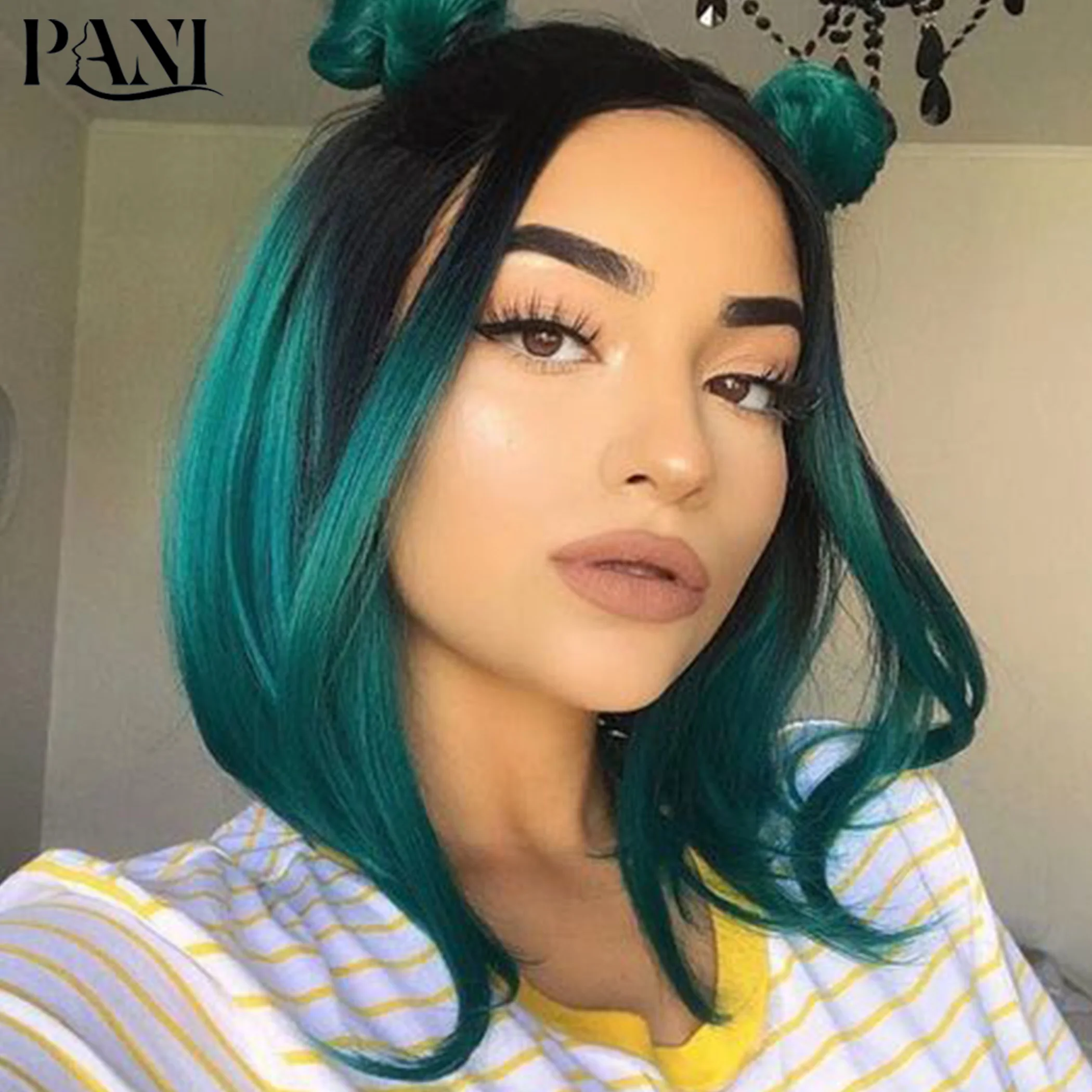 

PANI Green BoB Wigs Women's Short Wigs Synthetic Wigs For Women Straight Wig Cosplay Fake Hair Extension Smooth Wig Cheap Wig