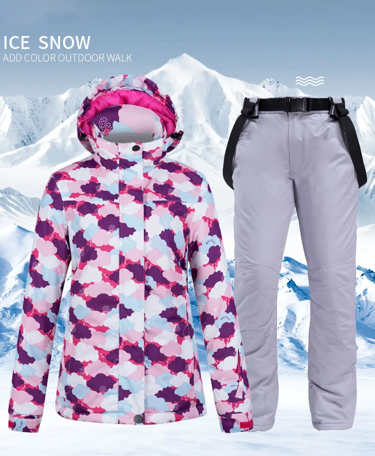 Плотный лыжный костюм для женщин, водонепроницаемая куртка и ветрозащитные штаны, комплекты, зимнее уличное теплое пальто, женский лыжный походный костюм для альпинизма