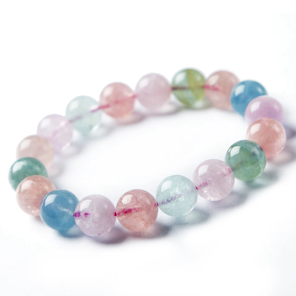 

Top Quality Natural Colorful Morganite Beryl Round Beads Bracelet 12mm Women Men Stretch Crystal Best Gift Drop Shipping AAAAA