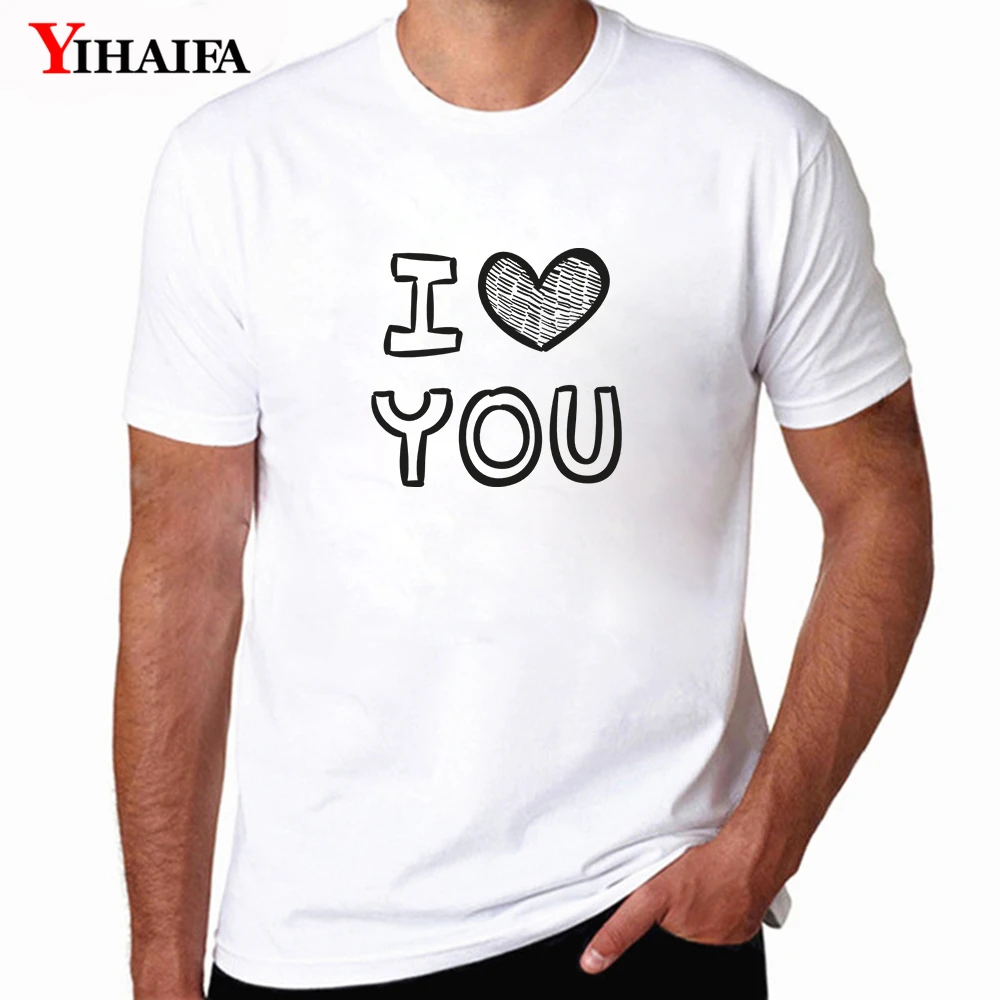 

Casual T-Shirt Mens Newest Couple Letters Printed Tee Shirts O-Neck Short Sleeve Streetwear White Tops