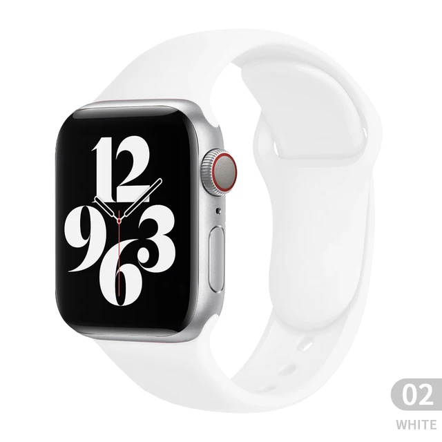 Soft Silicone Sport Band for Apple Watch SE 7 Series 44MM 40MM rubber Watchband Strap on smart iWatch 654321 42MM 38MM bracelet White