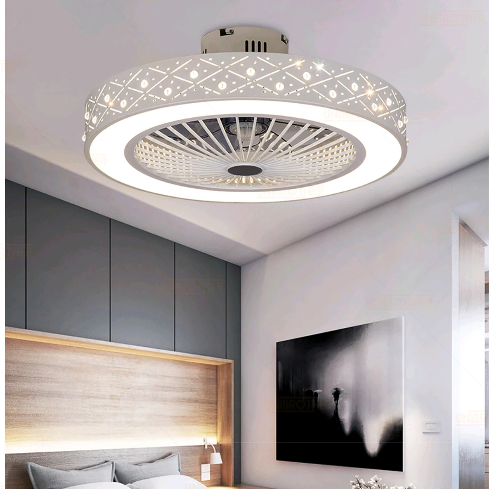 Потолочный вентилятор 55 см, умный пульт дистанционного управления с подсветкой, домашний декор, круглый современный