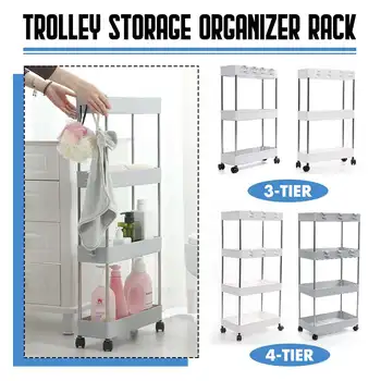 

3 / 4 Tier Plastic Bathroom Slim Slide Out Trolley Storage Holder Shelf Rack Home Organizer With Wheel Ho Kitchen Accessories