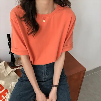 

2020 New Ladies Cotton Bottoming Shirt Solid Color Casual Short Sleeve T-Shirt