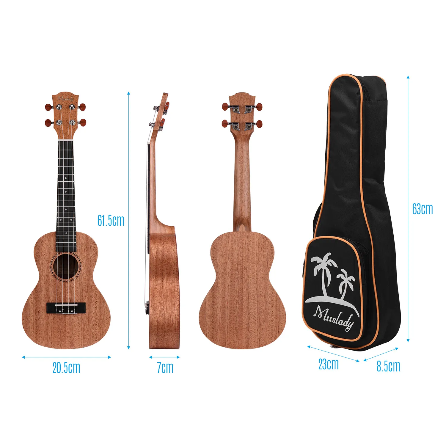 Muslady 21 дюймов сопрано укулеле Ukelele из красного дерева фанера с сумкой ремень uke струны клип-на тюнер Ткань для очистки Capo