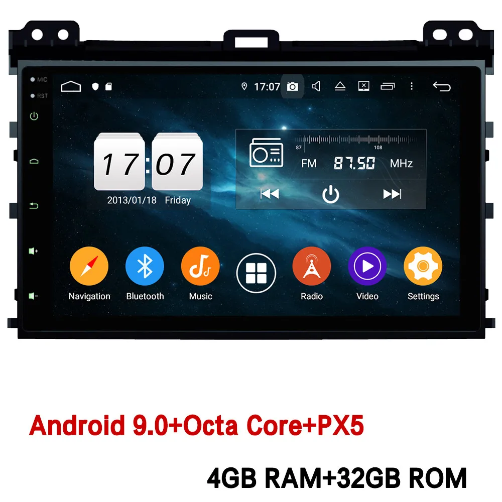 Klyde " ips 4G wifi Android 9 Восьмиядерный 4 Гб ОЗУ 64 Гб ПЗУ DSP автомобильный DVD мультимедийный плеер стерео для Toyota Prado LC120 2004-2010 - Цвет: 4GB RAM x 32GB ROM