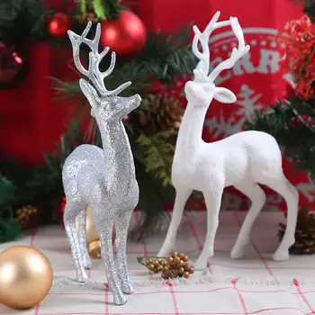 

Creative Christmas Shining Powder Elk Statue Fashion Deer Art Sculpture Resin Craftwork Home Decoration R3491
