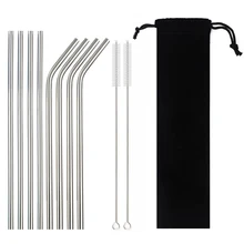 Reusable Drinking Straw 3/5/11 Stainless Steel Straw Set High Quality Metal Colorful Straw With Cleaner Brush Bar Dinnerware Set