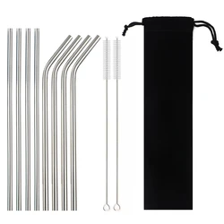 Reusable Drinking Straw 3/5/11 Stainless Steel Straw Set High Quality Metal Colorful Straw With Cleaner Brush Bar Dinnerware Set