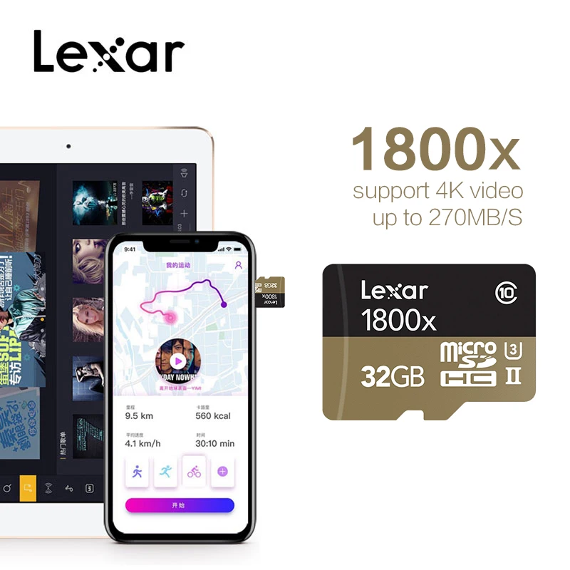 Lexar 1800x32 ГБ, 64 ГБ, Micro SDXC карты 270 МБ/с. U3 Профессиональный объемом памяти 32 Гб или 64 ГБ, Micro SD Карта памяти SDHC TF карты Class10